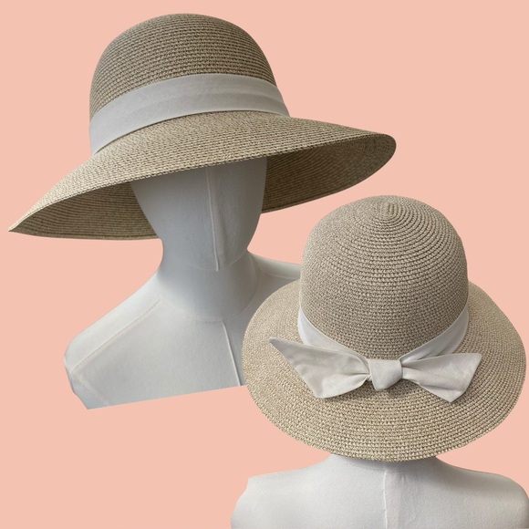 Furtalk Accessories - NWT Woven sunhat with ivory ribbon 3.5 inch brim size L